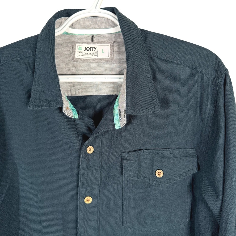 Jetty Button Down Shirt Mens L Dark Blue Long Sleeve Cotton Blend Pocket read
